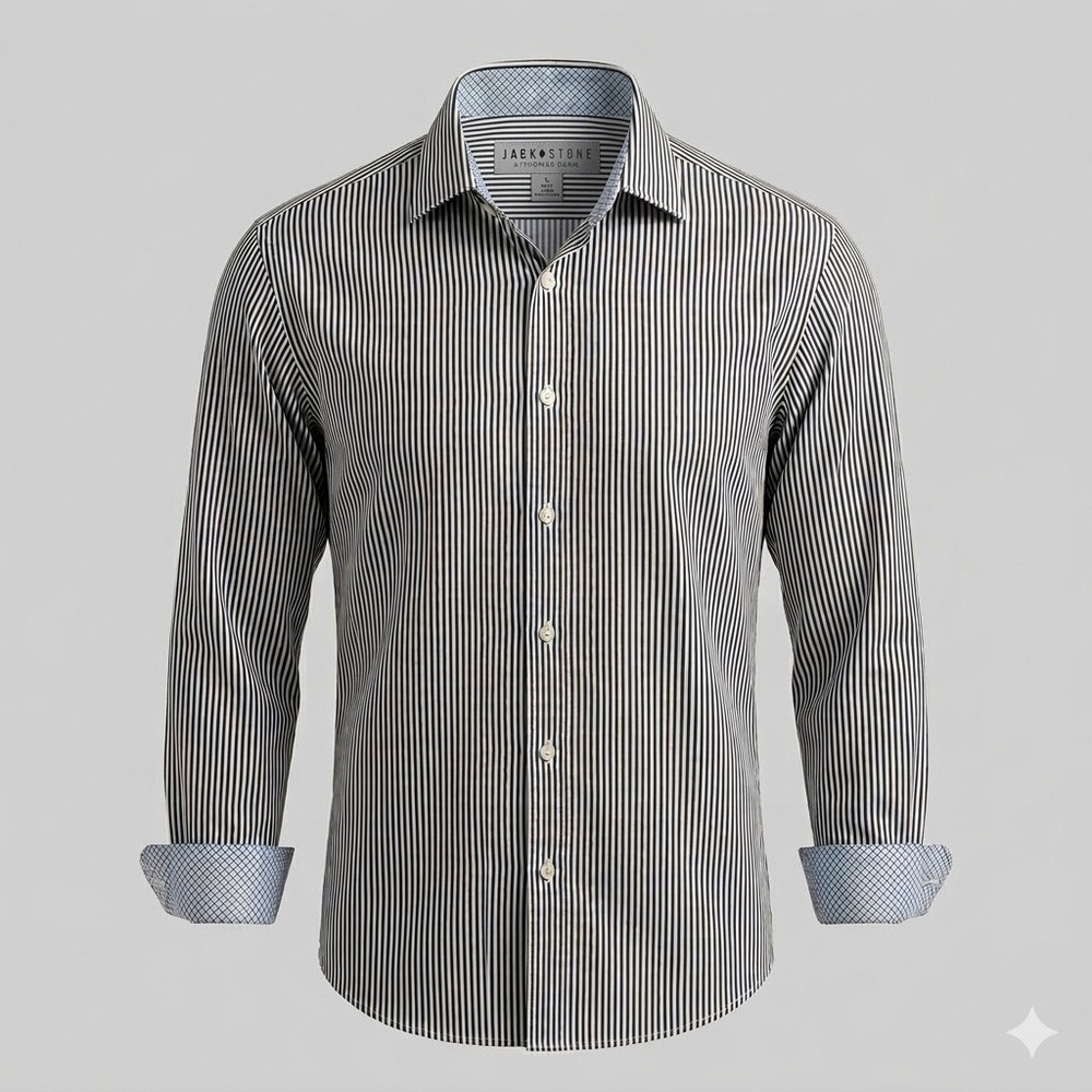 Jack Stone by Thomas Dean Shirt Mens Large Navy White Striped‎ Contrast Cuff